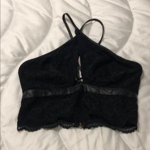 Lace & leather crop top